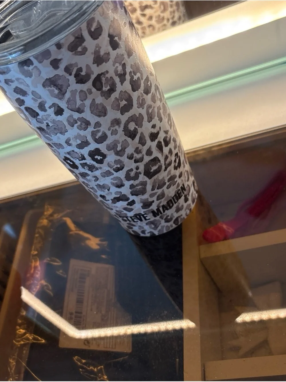 Steve Madden White and Gray Leopard Print Decorative Vase
